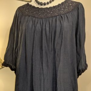 Zac & Rachel Tops - Zac & Rachel Linen and Lace Sheer Blouse Zac & Rachel Tops - Zac & Rachel Linen and Lace Sheer Blouse